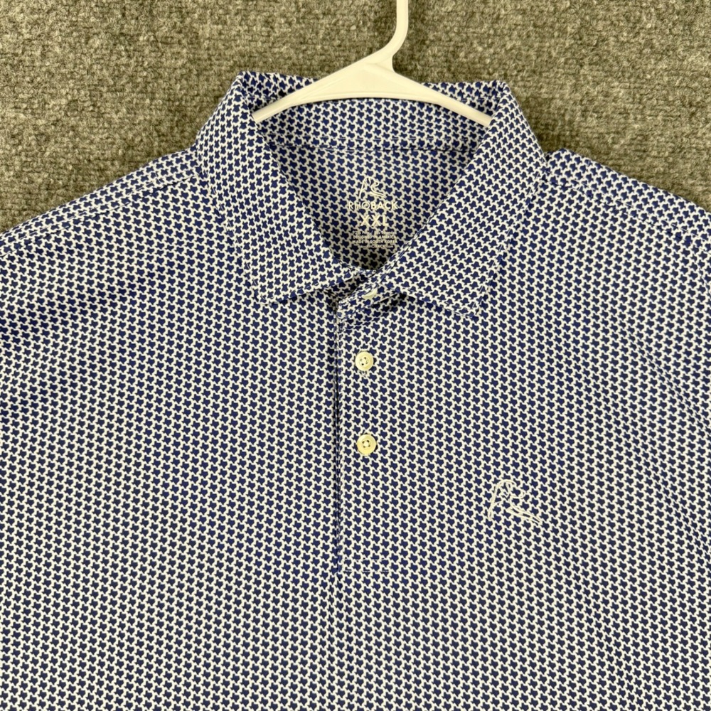 Rhoback Performance Polo Shirt Mens XXL Blue Texas State Print Short Sleeve